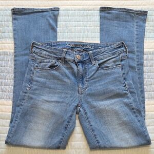 American Eagle Outfitters Women's Faded Light Blue Skinny Kick Bootcut Jeans